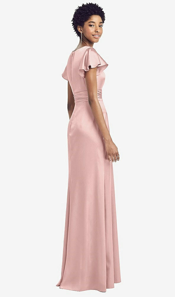【NEW】【STYLE: 8197】フラッター 袖 ドレープ ラップ ストレッチ マキシ ドレス【COLOR: Rose - PANTONE Rose Quartz】【SIZE: 00-30W】