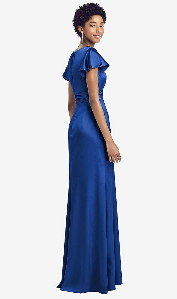 【STYLE: 8197】Flutter Sleeve Draped Wrap Stretch Maxi Dress【COLOR: Sapphire】