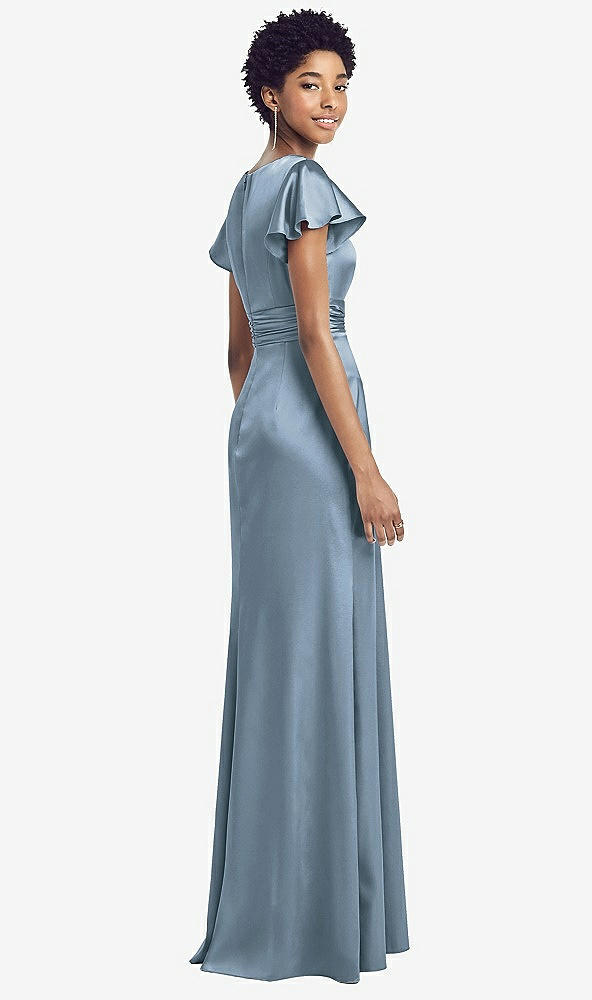【STYLE: 8197】Flutter Sleeve Draped Wrap Stretch Maxi Dress【COLOR: Slate】