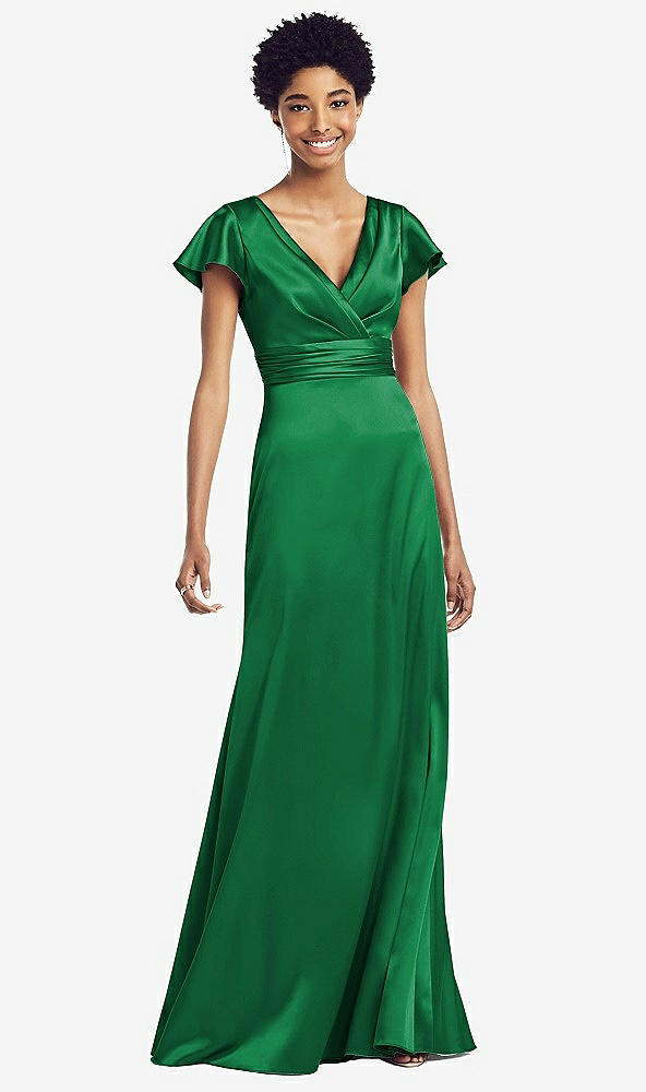 【STYLE: 8197】Flutter Sleeve Draped Wrap Stretch Maxi Dress【COLOR: Shamrock】