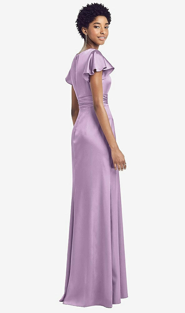 【NEW】【STYLE: 8197】フラッター 袖 ドレープ ラップ ストレッチ マキシ ドレス【COLOR: Wood Violet】【SIZE: 00-30W】