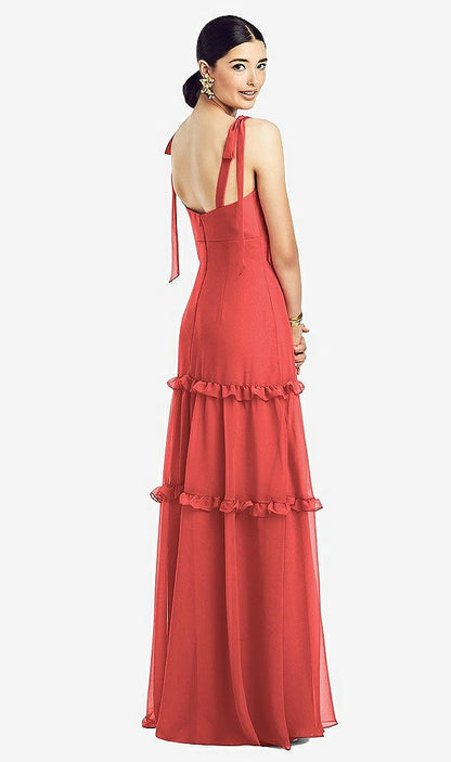 【STYLE: 1529】Bowed Tie-Shoulder Chiffon Dress with Tiered Ruffle Skirt【COLOR: Perfect Coral】