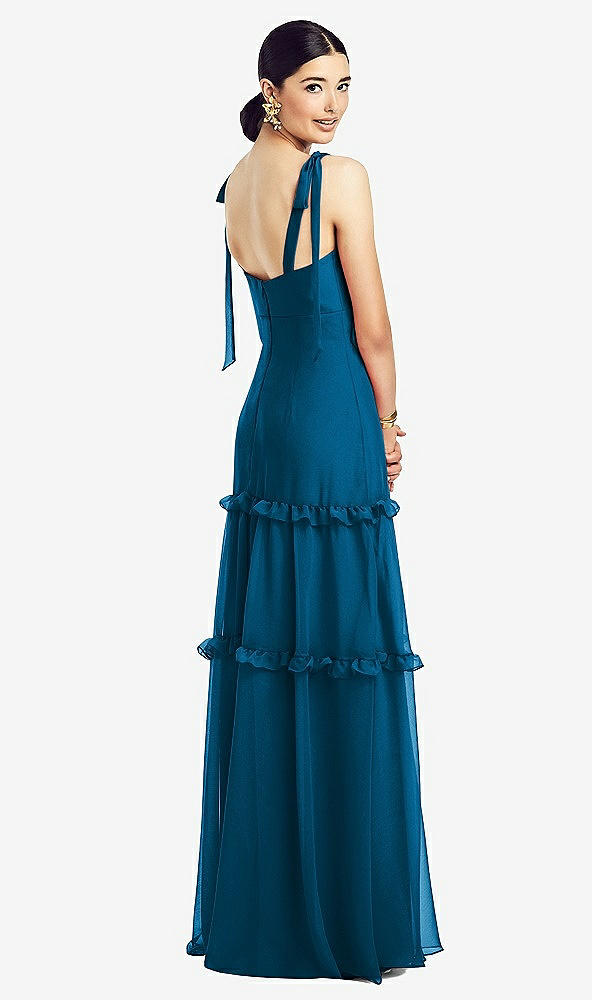 【STYLE: 1529】Bowed Tie-Shoulder Chiffon Dress with Tiered Ruffle Skirt【COLOR: Ocean Blue】