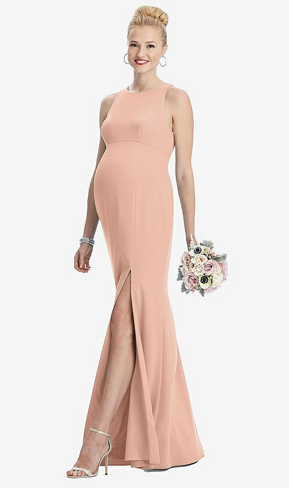 【STYLE: M441】Sleeveless Halter Maternity Dress with Front Slit【COLOR: Pale Peach】