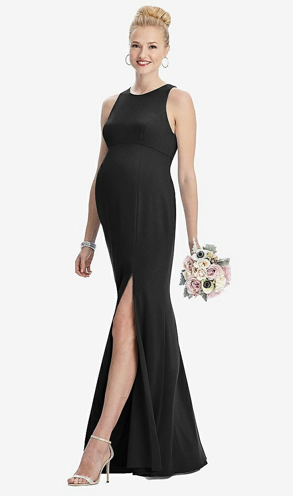 【STYLE: M441】Sleeveless Halter Maternity Dress with Front Slit【COLOR: Black】