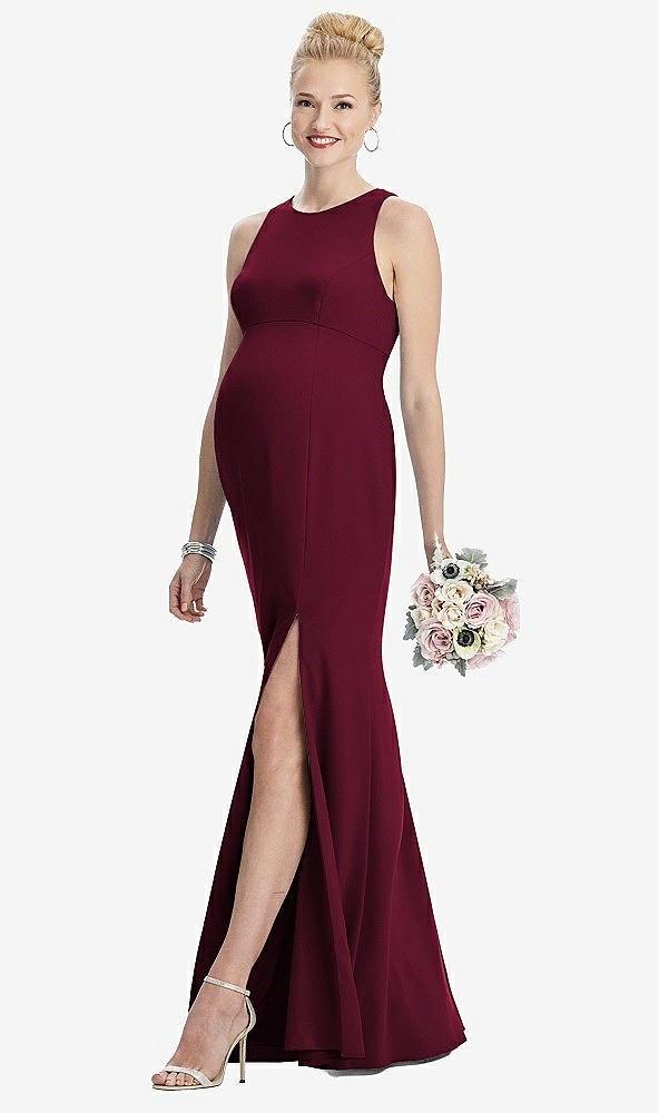 【STYLE: M441】Sleeveless Halter Maternity Dress with Front Slit【COLOR: Cabernet】