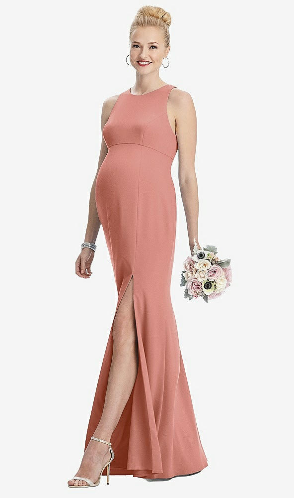 【STYLE: M441】Sleeveless Halter Maternity Dress with Front Slit【COLOR: Desert Rose】
