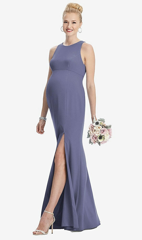 【STYLE: M441】Sleeveless Halter Maternity Dress with Front Slit【COLOR: French Blue】