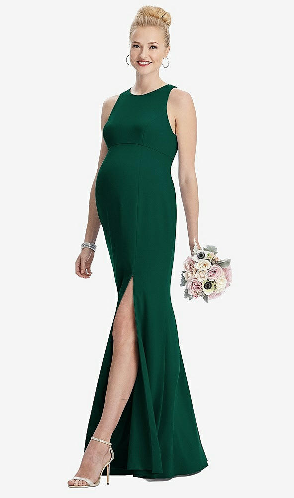 【STYLE: M441】Sleeveless Halter Maternity Dress with Front Slit【COLOR: Hunter Green】