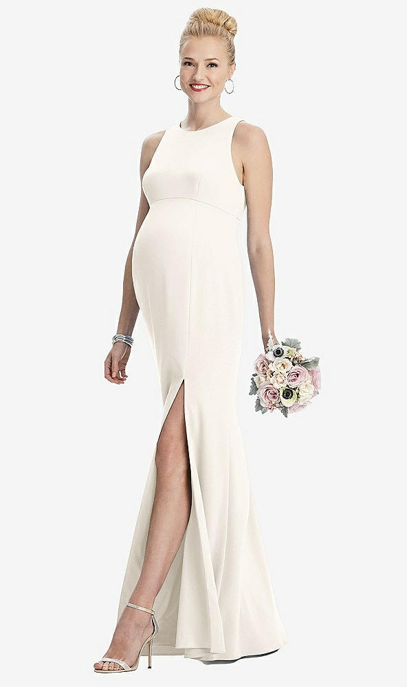 【STYLE: M441】Sleeveless Halter Maternity Dress with Front Slit【COLOR: Ivory】