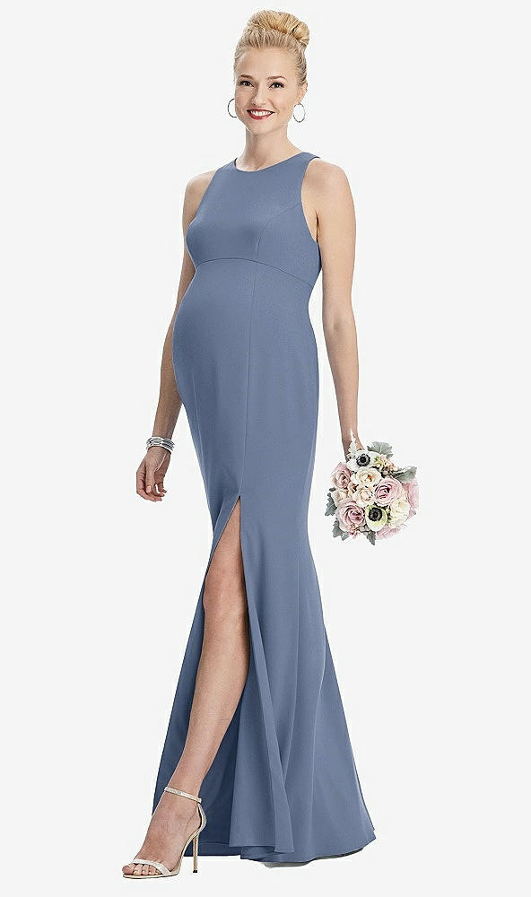 【STYLE: M441】Sleeveless Halter Maternity Dress with Front Slit【COLOR: Larkspur Blue】