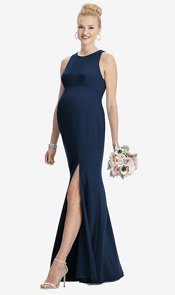 【STYLE: M441】Sleeveless Halter Maternity Dress with Front Slit【COLOR: Midnight Navy】