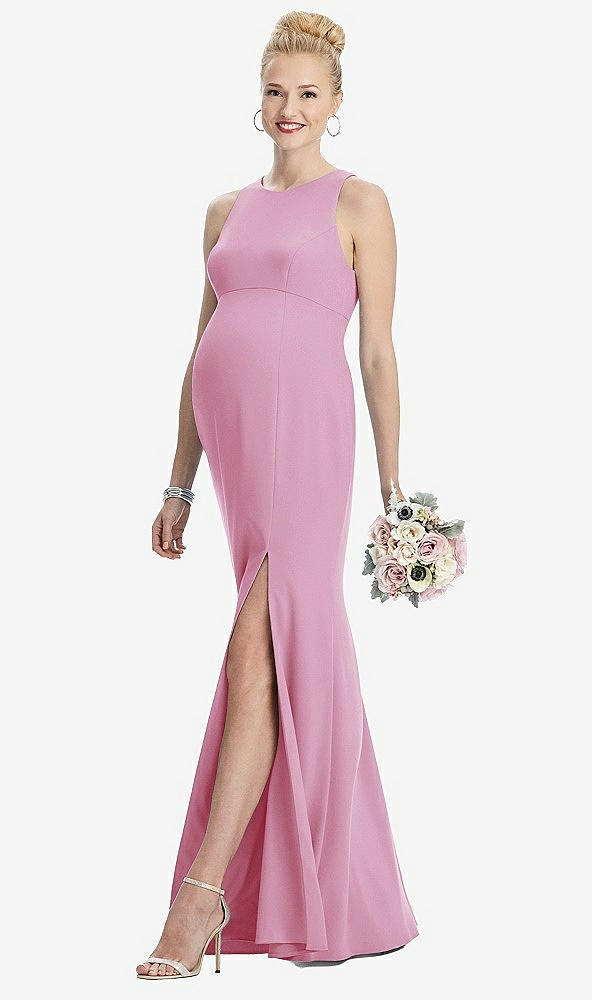 【STYLE: M441】Sleeveless Halter Maternity Dress with Front Slit【COLOR: Powder Pink】