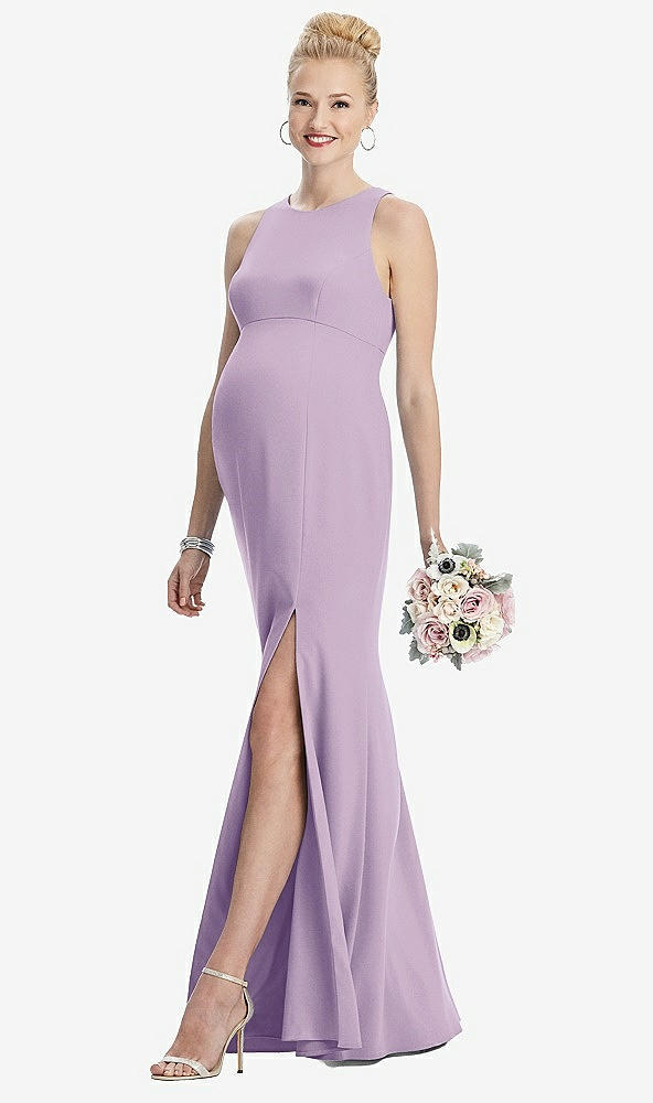 【STYLE: M441】Sleeveless Halter Maternity Dress with Front Slit【COLOR: Pale Purple】