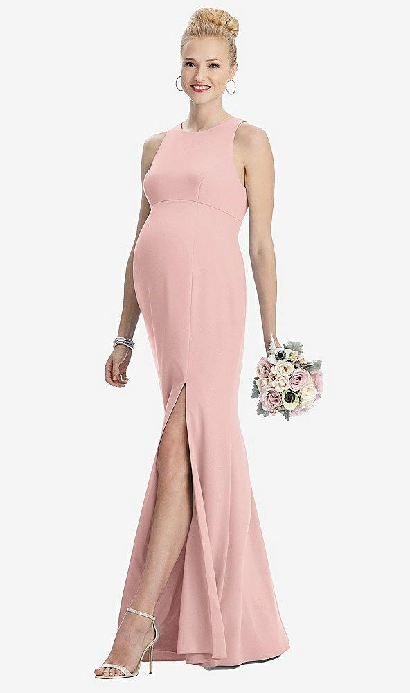 【STYLE: M441】Sleeveless Halter Maternity Dress with Front Slit【COLOR: Rose - PANTONE Rose Quartz】