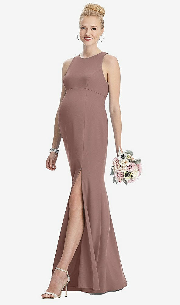 【STYLE: M441】Sleeveless Halter Maternity Dress with Front Slit【COLOR: Sienna】