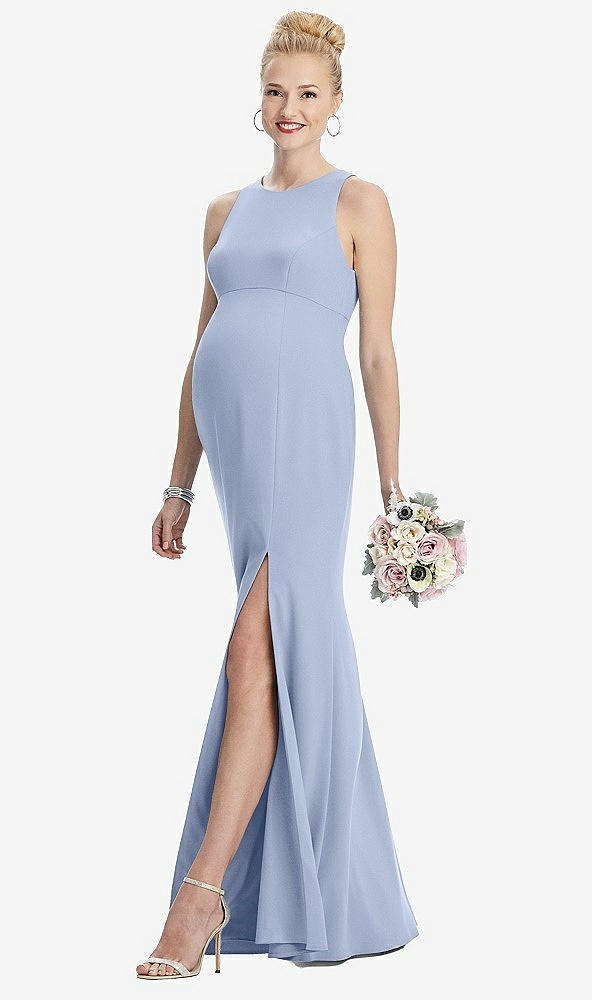 【STYLE: M441】Sleeveless Halter Maternity Dress with Front Slit【COLOR: Sky Blue】
