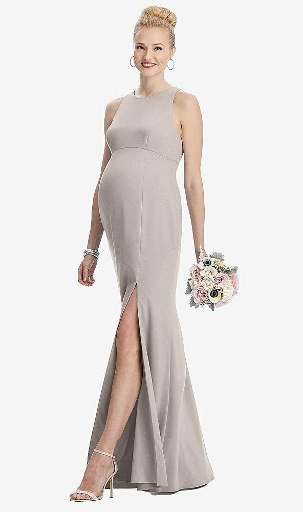 【STYLE: M441】Sleeveless Halter Maternity Dress with Front Slit【COLOR: Taupe】