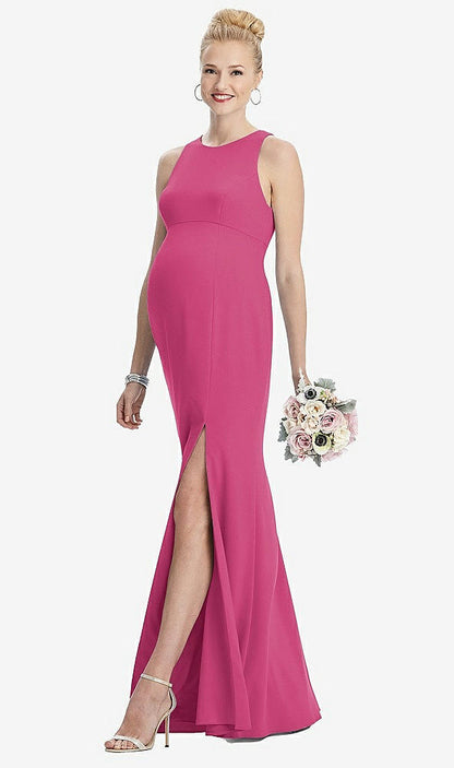 【STYLE: M441】Sleeveless Halter Maternity Dress with Front Slit【COLOR: Tea Rose】