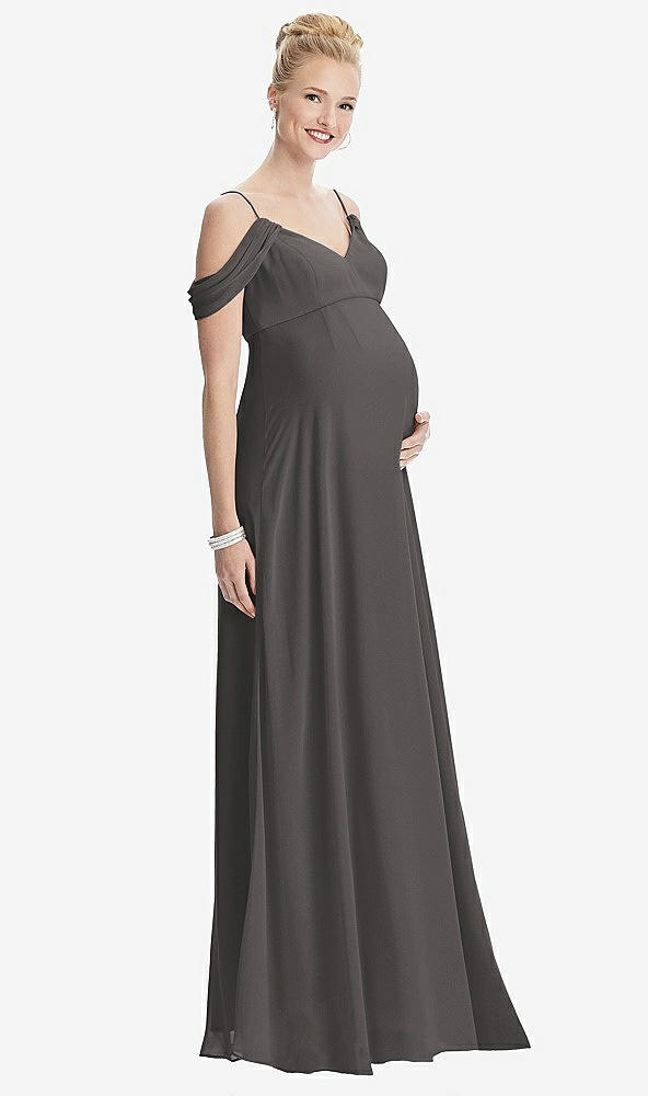 【STYLE: M442】Draped Cold-Shoulder Chiffon Maternity Dress【COLOR: Caviar Gray】