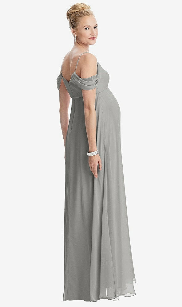 【STYLE: M442】Draped Cold-Shoulder Chiffon Maternity Dress【COLOR: Chelsea Gray】