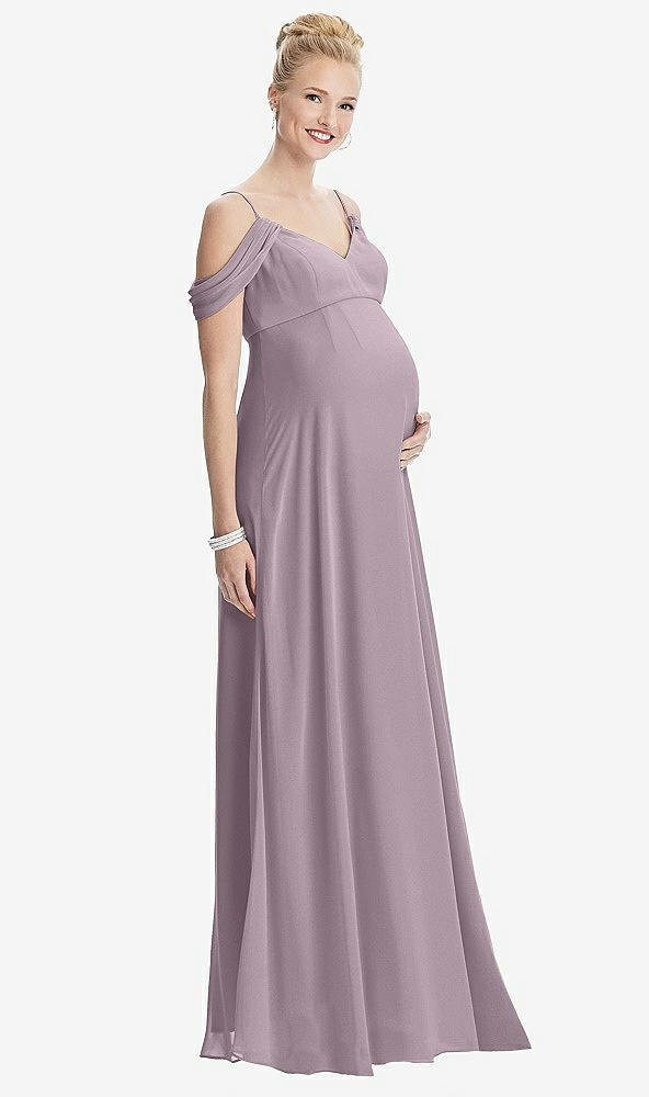 【STYLE: M442】Draped Cold-Shoulder Chiffon Maternity Dress【COLOR: Lilac Dusk】