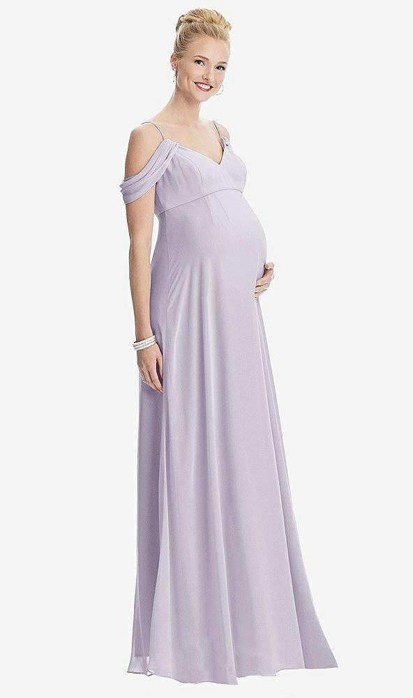 【STYLE: M442】Draped Cold-Shoulder Chiffon Maternity Dress【COLOR: Moondance】