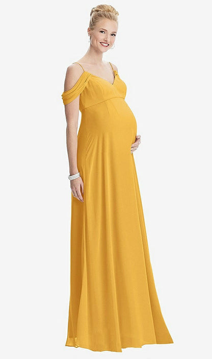 【STYLE: M442】Draped Cold-Shoulder Chiffon Maternity Dress【COLOR: NYC Yellow】