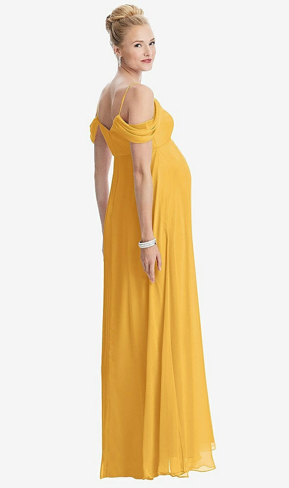 【STYLE: M442】Draped Cold-Shoulder Chiffon Maternity Dress【COLOR: NYC Yellow】
