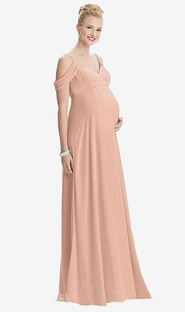 【STYLE: M442】Draped Cold-Shoulder Chiffon Maternity Dress【COLOR: Pale Peach】