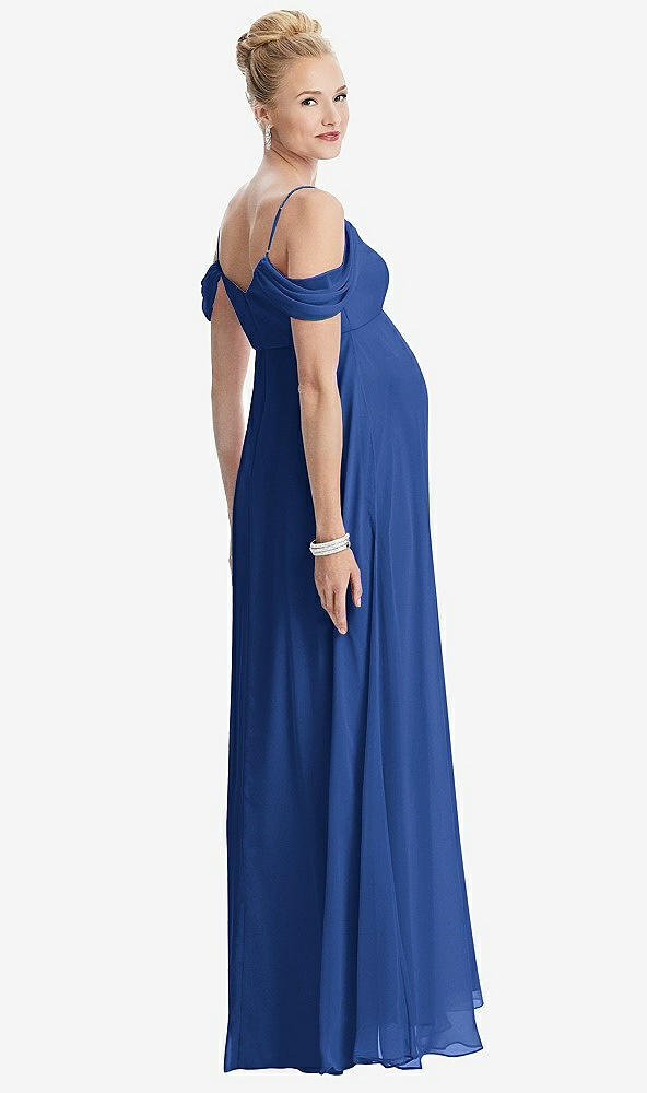 【STYLE: M442】Draped Cold-Shoulder Chiffon Maternity Dress【COLOR: Classic Blue】