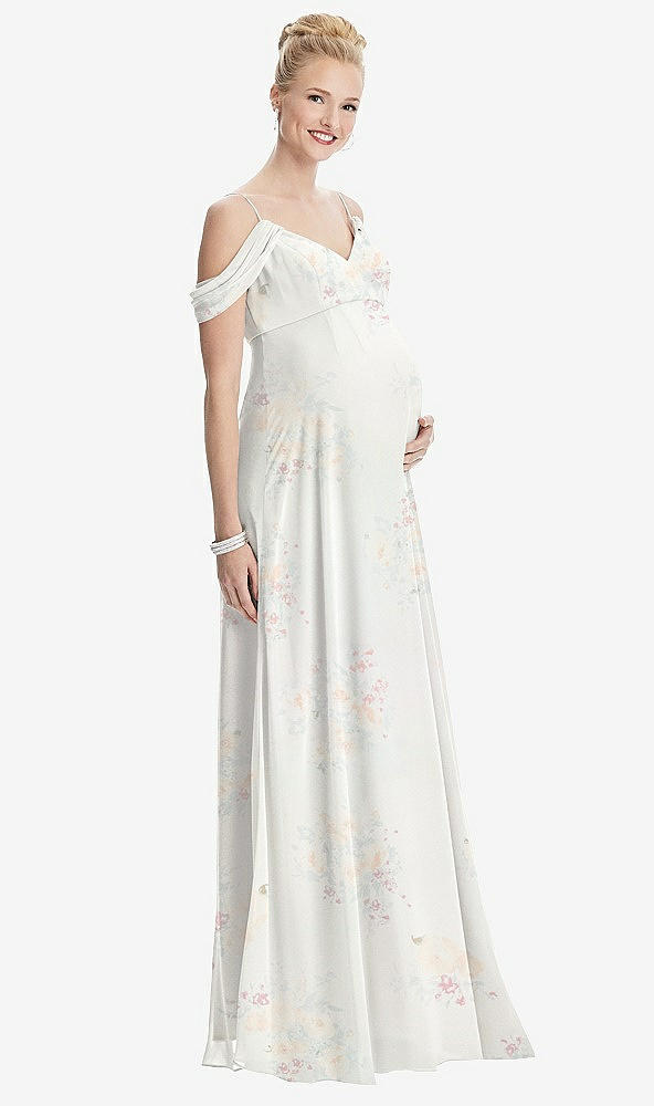 【STYLE: M442】Draped Cold-Shoulder Chiffon Maternity Dress【COLOR: Spring Fling】