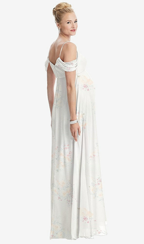 【STYLE: M442】Draped Cold-Shoulder Chiffon Maternity Dress【COLOR: Spring Fling】