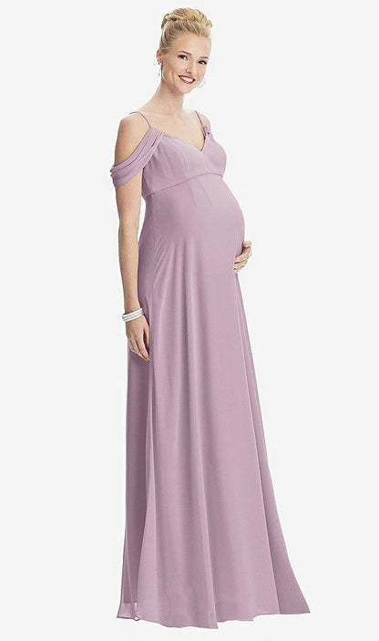 【STYLE: M442】Draped Cold-Shoulder Chiffon Maternity Dress【COLOR: Suede Rose】