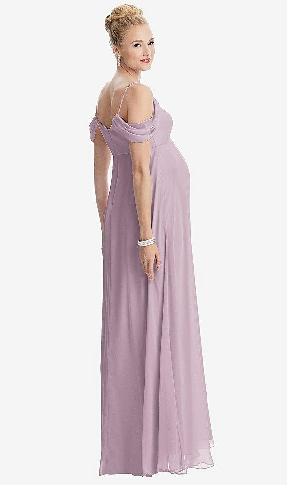 【STYLE: M442】Draped Cold-Shoulder Chiffon Maternity Dress【COLOR: Suede Rose】