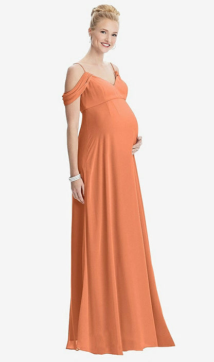 【STYLE: M442】Draped Cold-Shoulder Chiffon Maternity Dress【COLOR: Sweet Melon】