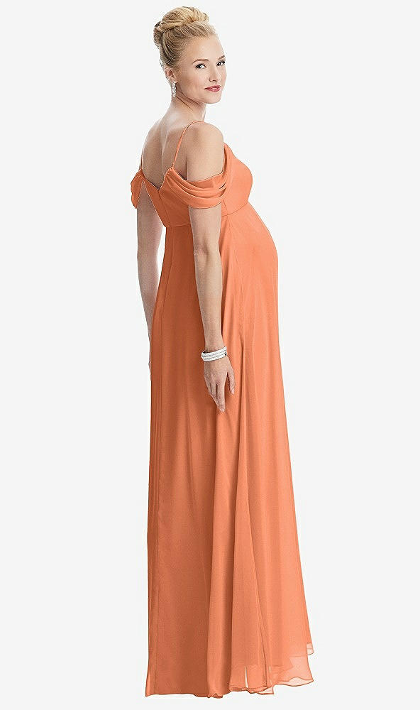 【STYLE: M442】Draped Cold-Shoulder Chiffon Maternity Dress【COLOR: Sweet Melon】