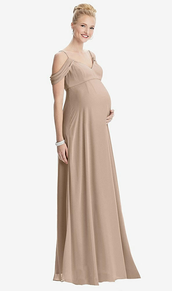 【STYLE: M442】Draped Cold-Shoulder Chiffon Maternity Dress【COLOR: Topaz】