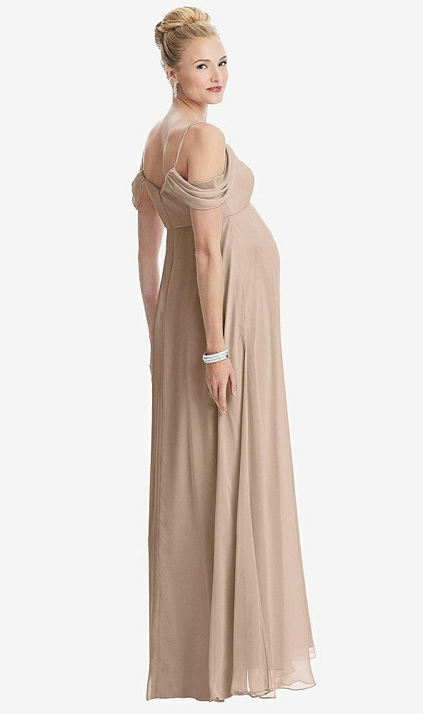【STYLE: M442】Draped Cold-Shoulder Chiffon Maternity Dress【COLOR: Topaz】