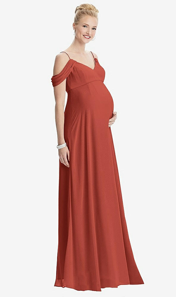 【STYLE: M442】Draped Cold-Shoulder Chiffon Maternity Dress【COLOR: Amber Sunset】