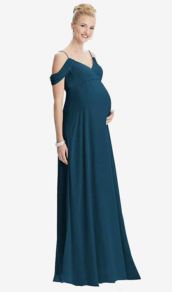 【STYLE: M442】Draped Cold-Shoulder Chiffon Maternity Dress【COLOR: Atlantic Blue】