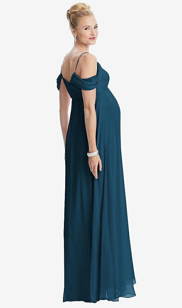 【STYLE: M442】Draped Cold-Shoulder Chiffon Maternity Dress【COLOR: Atlantic Blue】