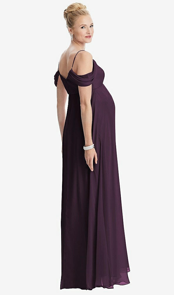 【STYLE: M442】Draped Cold-Shoulder Chiffon Maternity Dress【COLOR: Aubergine】