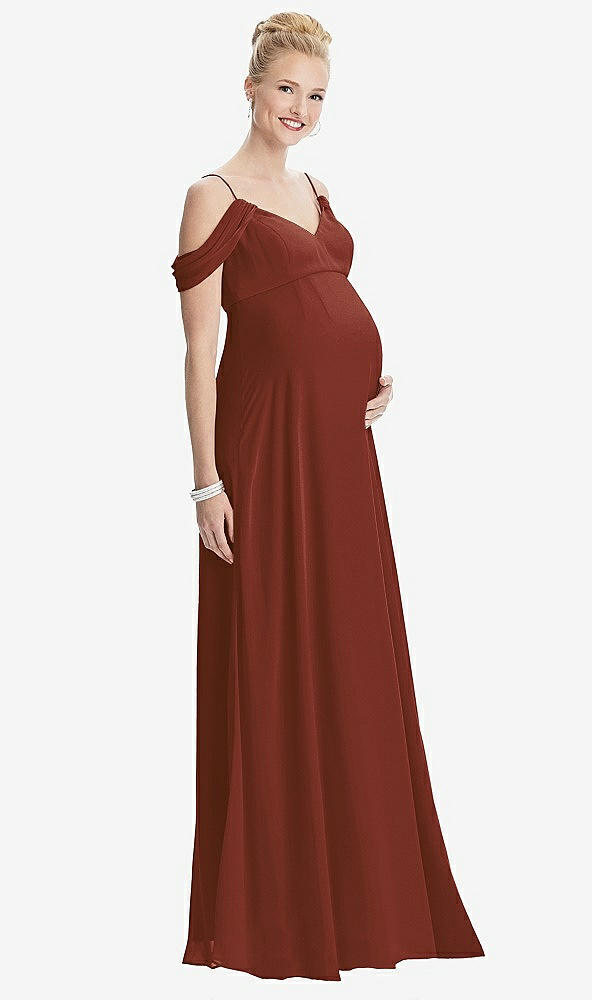 【STYLE: M442】Draped Cold-Shoulder Chiffon Maternity Dress【COLOR: Auburn Moon】