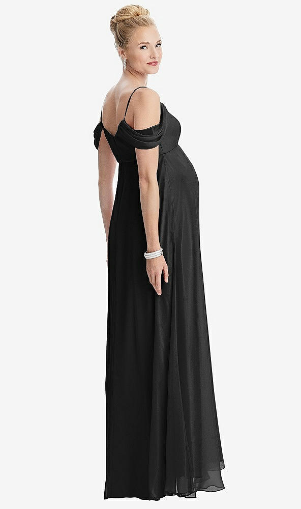 【STYLE: M442】Draped Cold-Shoulder Chiffon Maternity Dress【COLOR: Black】