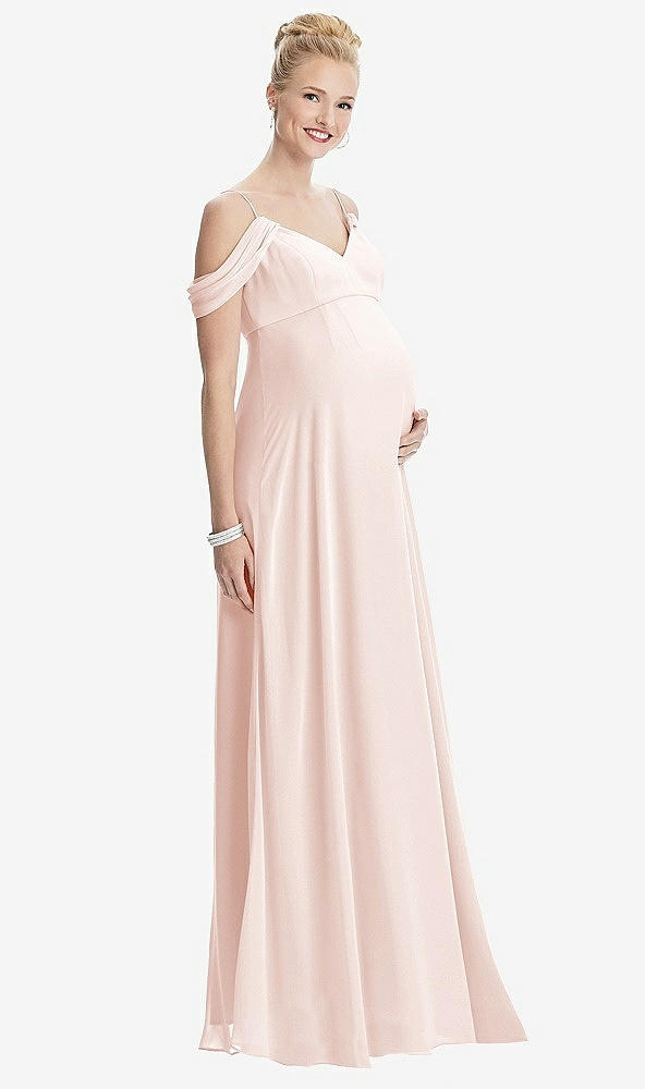 【STYLE: M442】Draped Cold-Shoulder Chiffon Maternity Dress【COLOR: Blush】