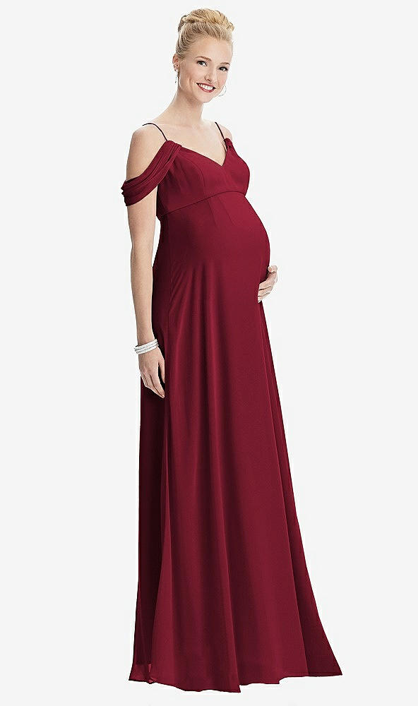 【STYLE: M442】Draped Cold-Shoulder Chiffon Maternity Dress【COLOR: Burgundy】