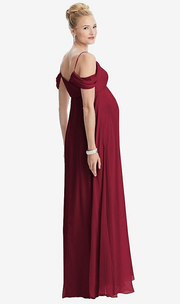 【STYLE: M442】Draped Cold-Shoulder Chiffon Maternity Dress【COLOR: Burgundy】