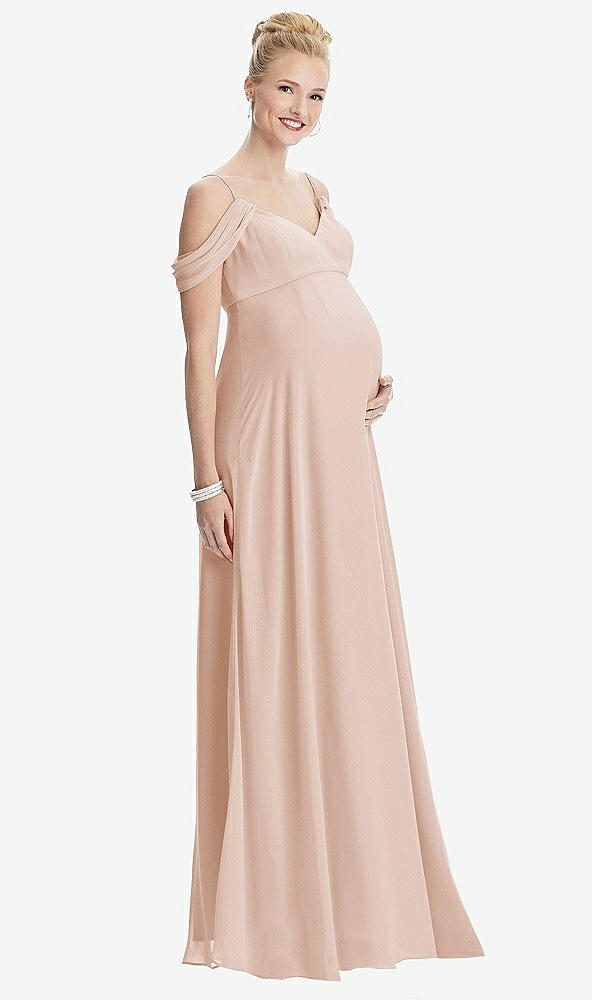 【STYLE: M442】Draped Cold-Shoulder Chiffon Maternity Dress【COLOR: Cameo】