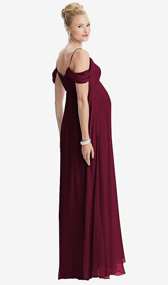 【STYLE: M442】Draped Cold-Shoulder Chiffon Maternity Dress【COLOR: Cabernet】